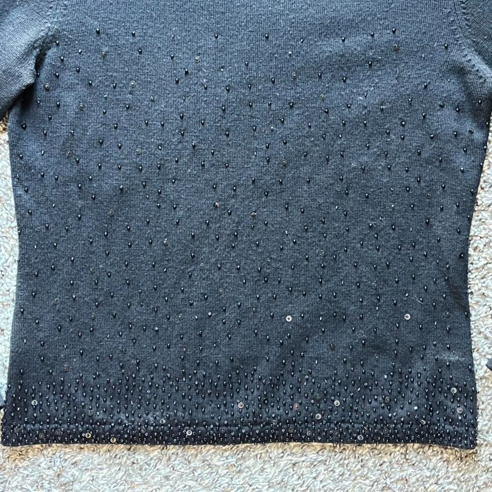 Kenneth Cole Blouse Women Medium Rhinestone Sequins Black Merino Wool Dark Fairy - Picture 2 of 8